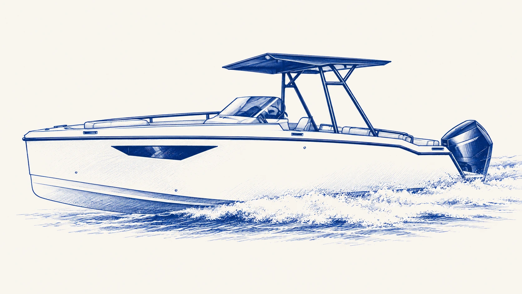 Blue ink drawing of the Noordic N26 based on the supplied vessel photograph